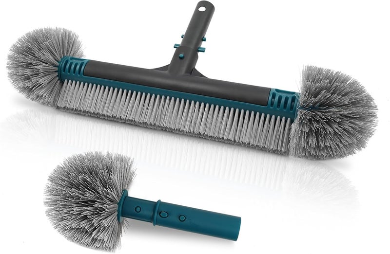 POOLWHALE 20'' Pool Brush Head, Detachable Pool Cleaning Brush with Durable Around Nylon Bristles, EZ Clip Aluminum Handle- Clean Swimming Pools Walls, Steps & Corners Faster - Image 1